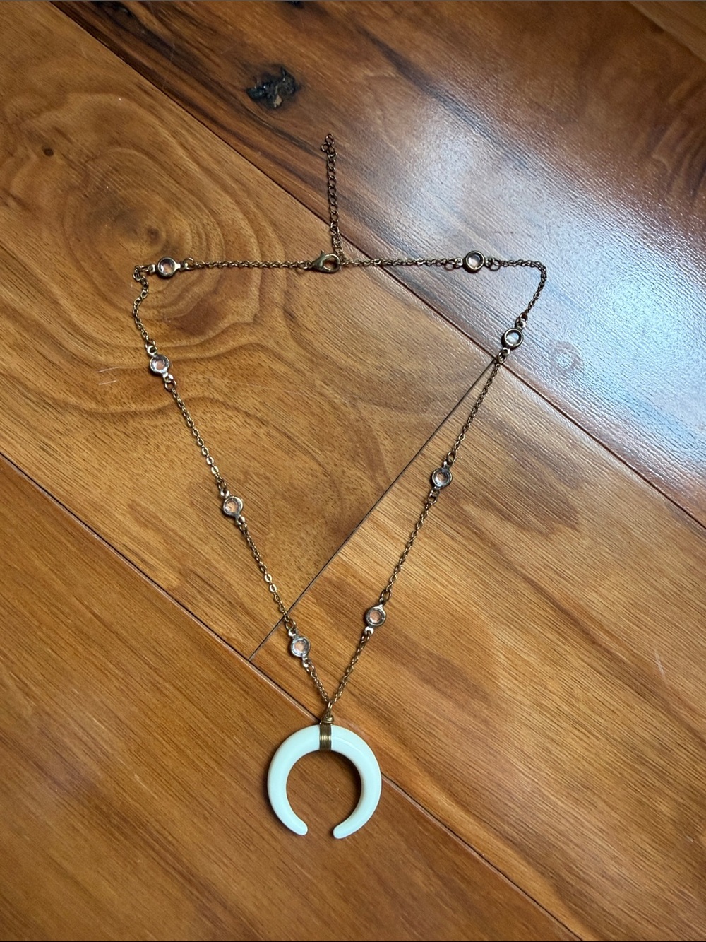White Crescent Pendant Necklace - Gold Chain